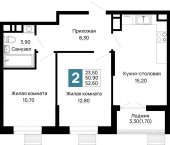 2-комн, 52.6 кв м, этаж 1/16 Тургеневское шоссе улица, д.1