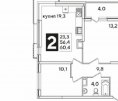 2-комн, 61кв м, этаж 12/16 Краснодар, улица Западный Обход, 39