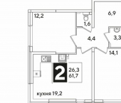 2-комн, 62кв м, этаж 16/16 Краснодар, улица Западный Обход, 39