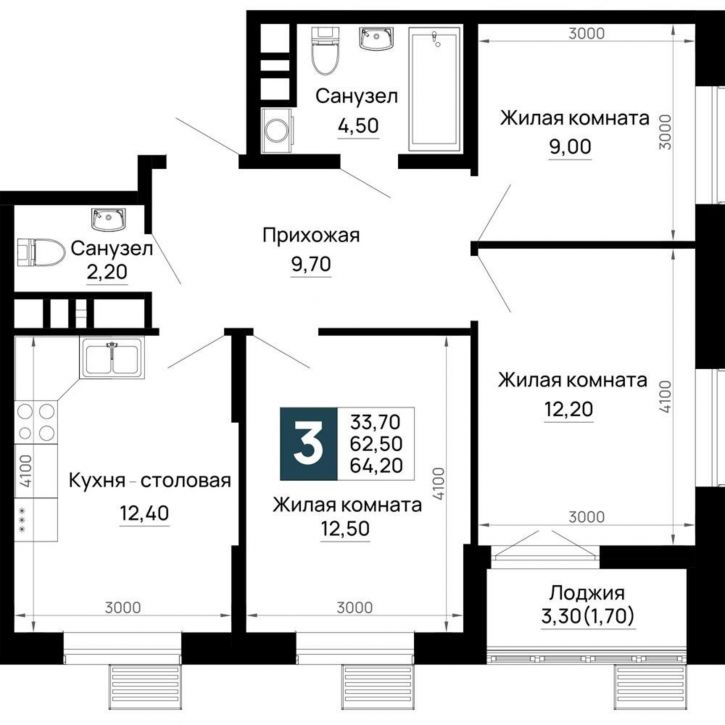 3-комн квартира в новом доме Тургеневское шоссе улица, д.1