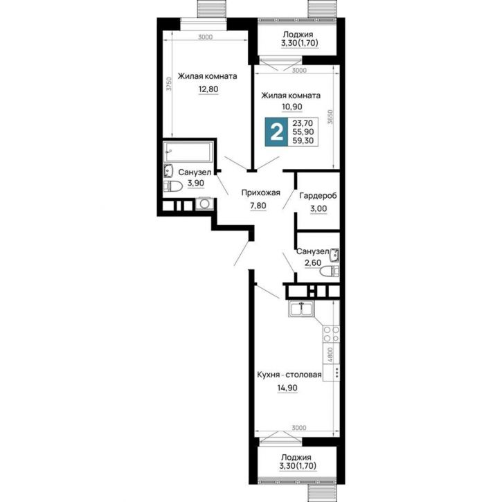2-комн квартира в новом доме Тургеневское шоссе улица, д.1