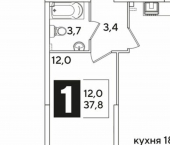 1-комн, 38кв м, этаж 2/16 улица Ивана Беличенко, 90