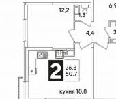 2-комн, 61 кв м, этаж 11/16 улица Западный Обход, 31