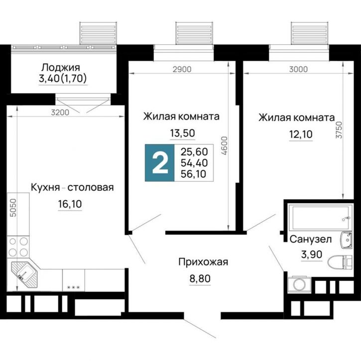 2-комн квартира в новом доме Тургеневское шоссе улица, д.1