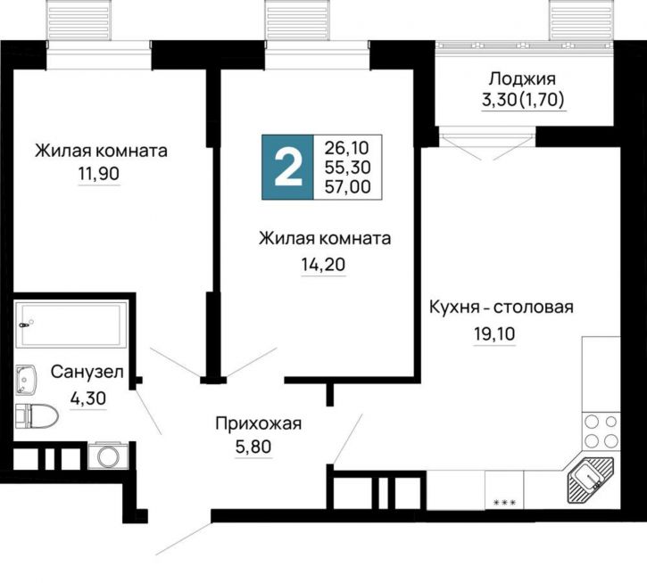 2-комн квартира в новом доме Тургеневское шоссе ул., д.1