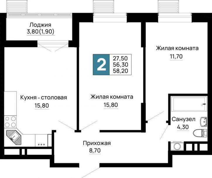 2-комн квартира в новом доме Тургеневское шоссе ул., д.1