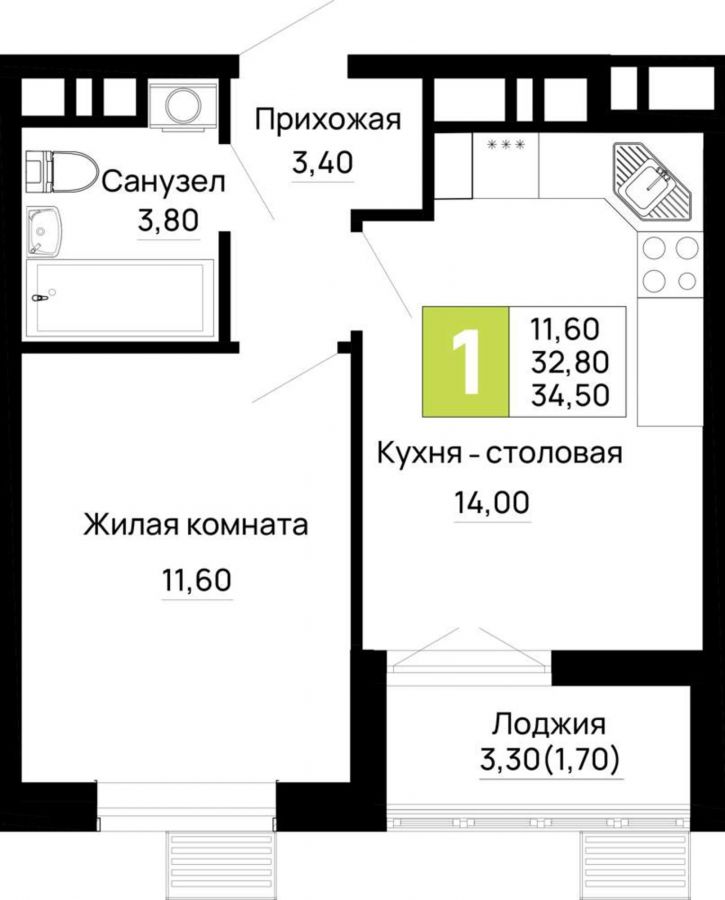 1-комн квартира в новом доме Тургеневское шоссе ул., д.1