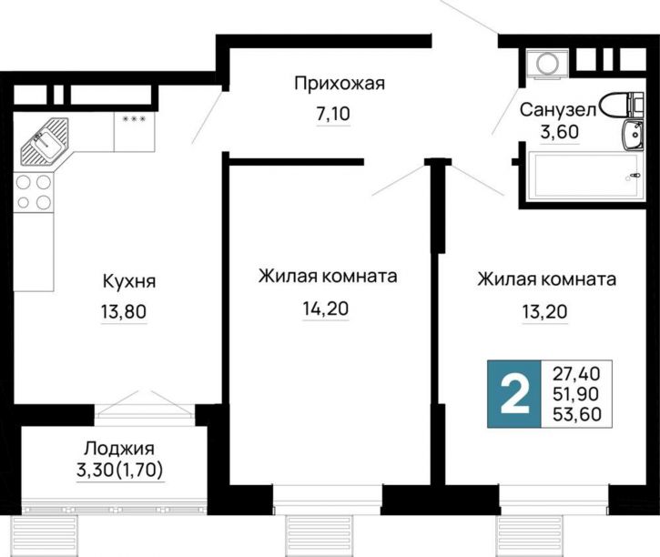 2-комн квартира в новом доме Тургеневское шоссе ул., д.1