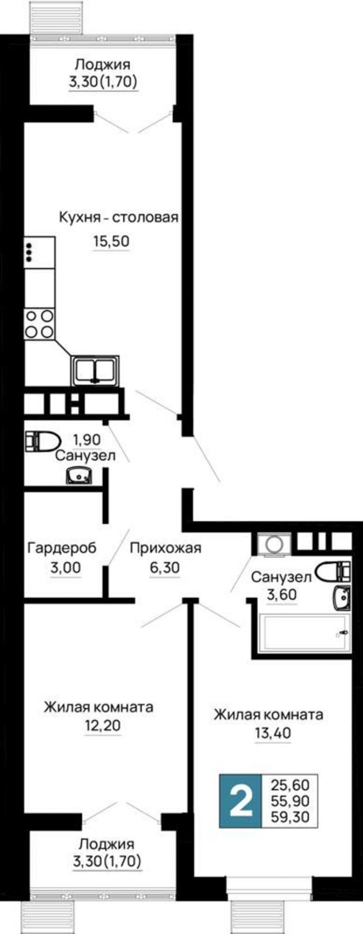 2-комн квартира в новом доме Тургеневское шоссе ул., д.1