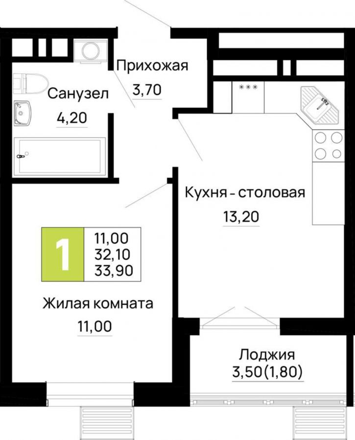 1-комн квартира в новом доме Тургеневское шоссе ул., д.1
