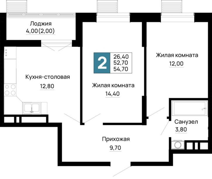 2-комн квартира в новом доме Тургеневское шоссе ул., д.1