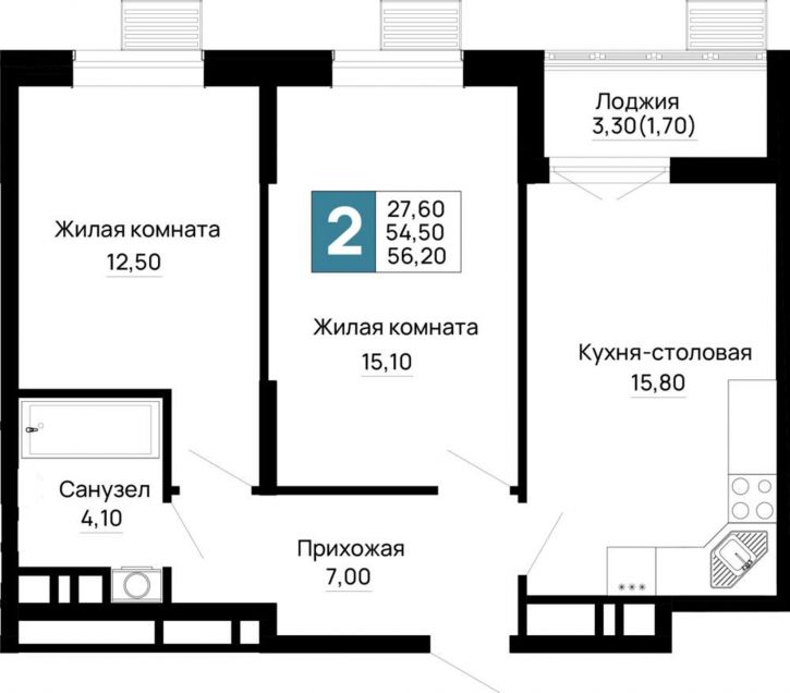 2-комн квартира в новом доме Тургеневское шоссе ул., д.1