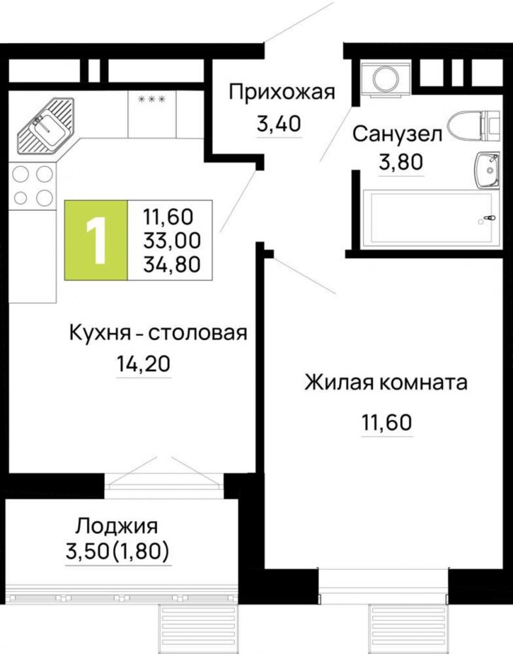 1-комн квартира в новом доме Тургеневское шоссе ул., д.1
