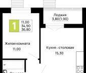 1-комн, 36.8 кв м, этаж 2/16 Тургеневское шоссе ул., д.1