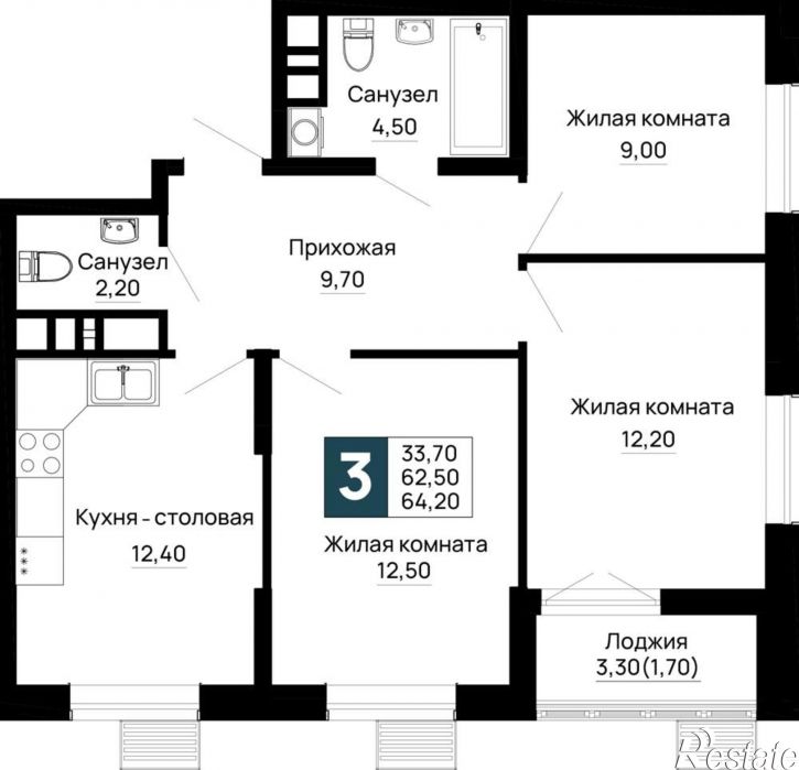3-комн квартира в новом доме Тургеневское шоссе ул., д.1