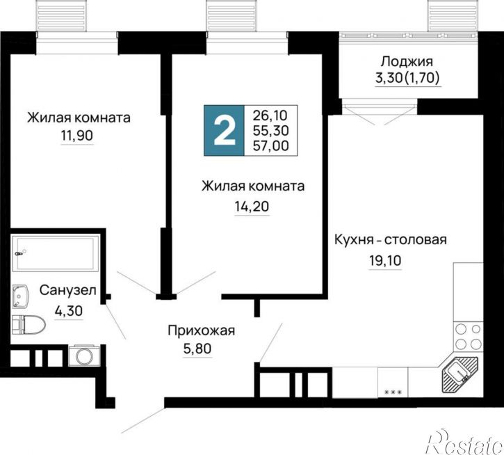 2-комн квартира в новом доме Тургеневское шоссе ул., д.1