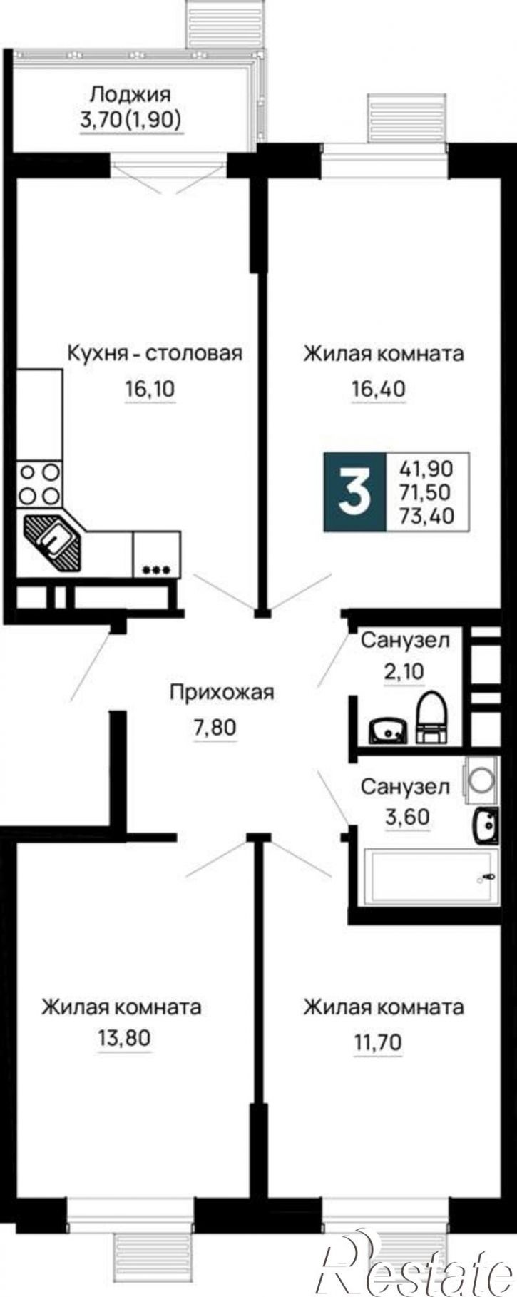 3-комн квартира в новом доме Тургеневское шоссе ул., д.1