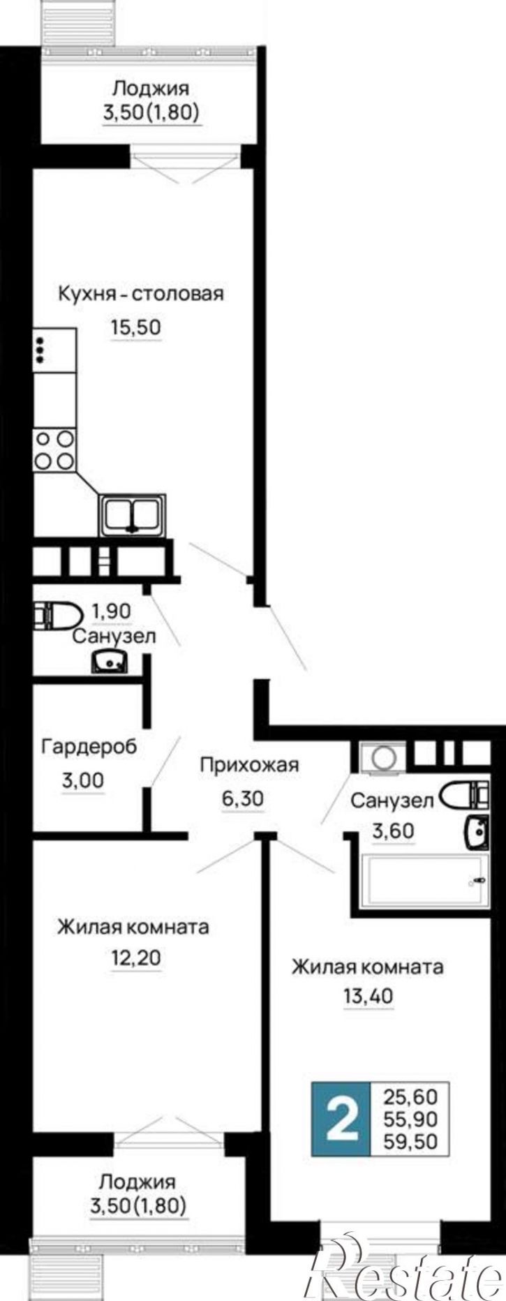 2-комн квартира в новом доме Тургеневское шоссе ул., д.1