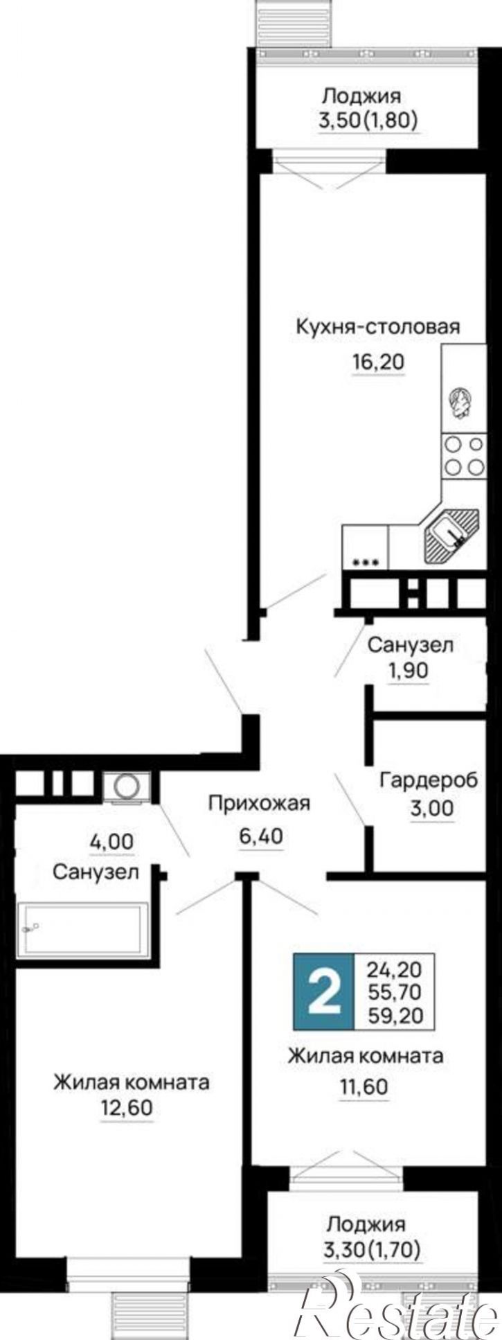 2-комн квартира в новом доме Тургеневское шоссе ул., д.1