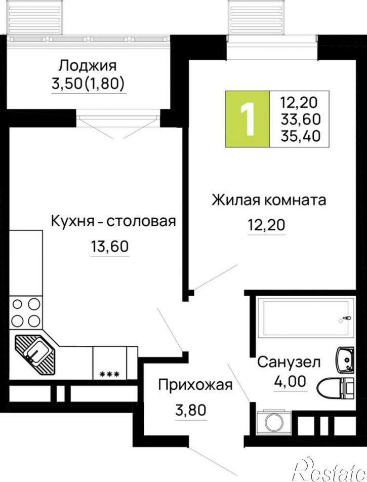 1-комн квартира в новом доме Тургеневское шоссе ул., д.1