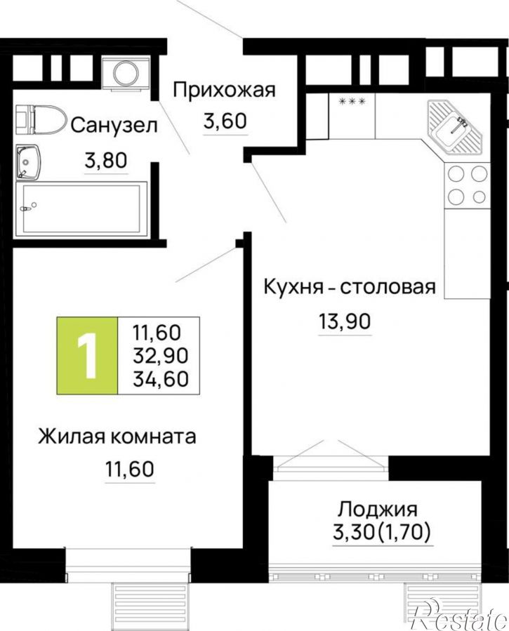 1-комн квартира в новом доме Тургеневское шоссе ул., д.1