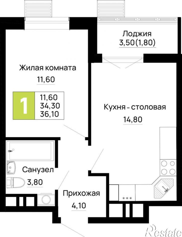 1-комн квартира в новом доме Тургеневское шоссе ул., д.1
