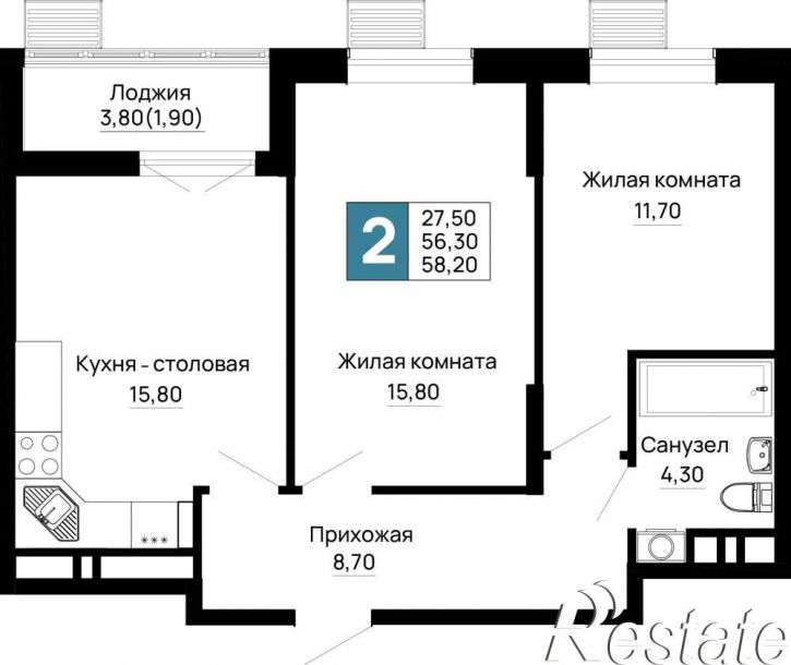 2-комн квартира в новом доме Тургеневское шоссе ул., д.1