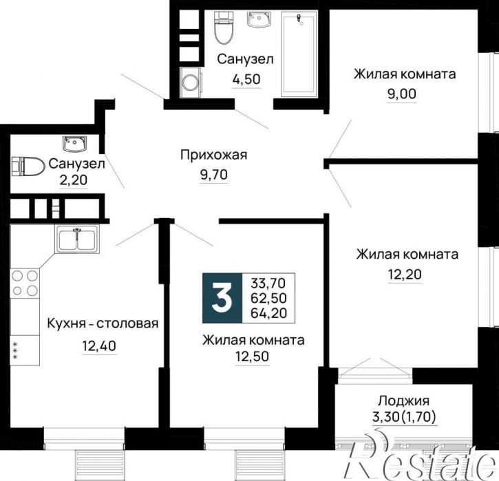 3-комн квартира в новом доме Тургеневское шоссе ул., д.1