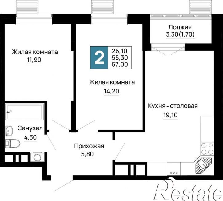 2-комн квартира в новом доме Тургеневское шоссе ул., д.1